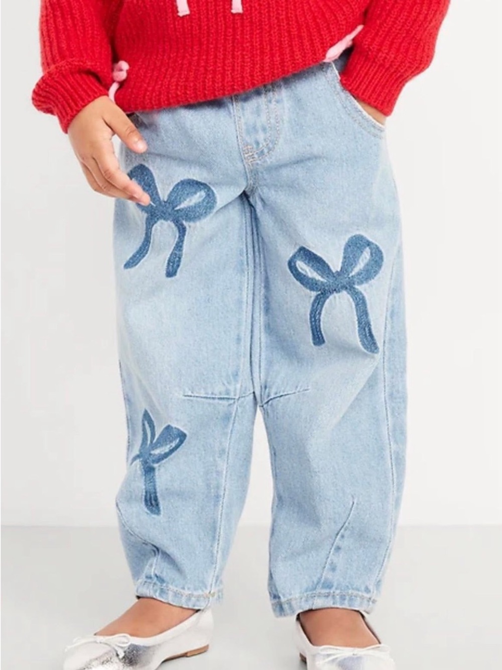 NEW Old Navy Toddler Girl Barrel Jeans Bows NWT size 4T Light Wash